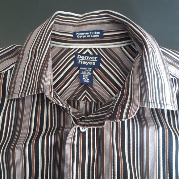 Denver Hayes SZ M Brown & Black Striped 100% Cotton Men's Button Up Shirt - Picture 2 of 13